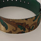 Dolce & Gabbana Green Jacquard Embroid Leather Gold Metal Buckle Belt