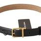 Dolce & Gabbana Black Calf Leather Gold Metal Logo Waist Buckle Belt