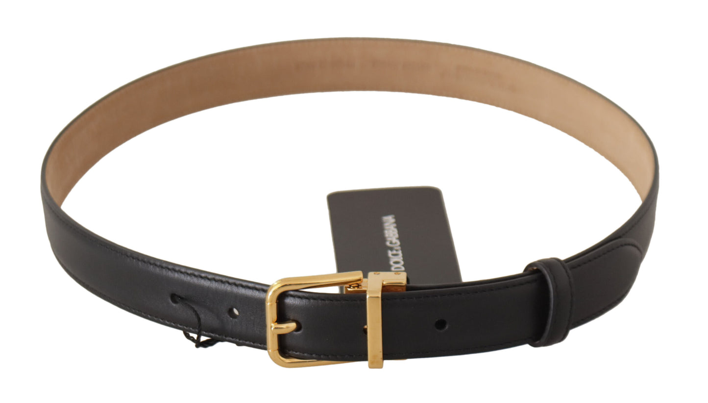 Dolce & Gabbana Black Calf Leather Gold Metal Logo Waist Buckle Belt