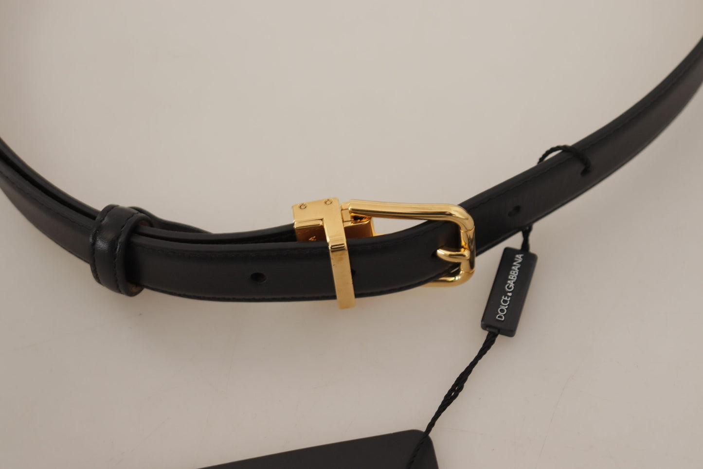 Dolce & Gabbana Black Calf Leather Gold Metal Logo Waist Buckle Belt