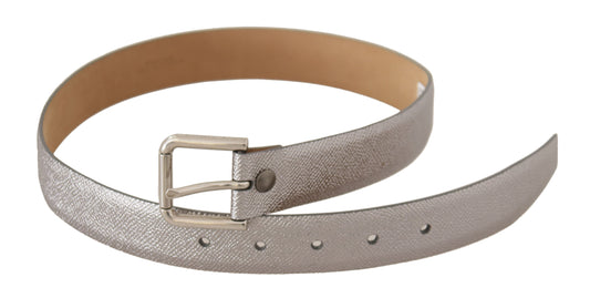 Dolce & Gabbana Metallic Silver Leather Metal Waist Buckle Belt