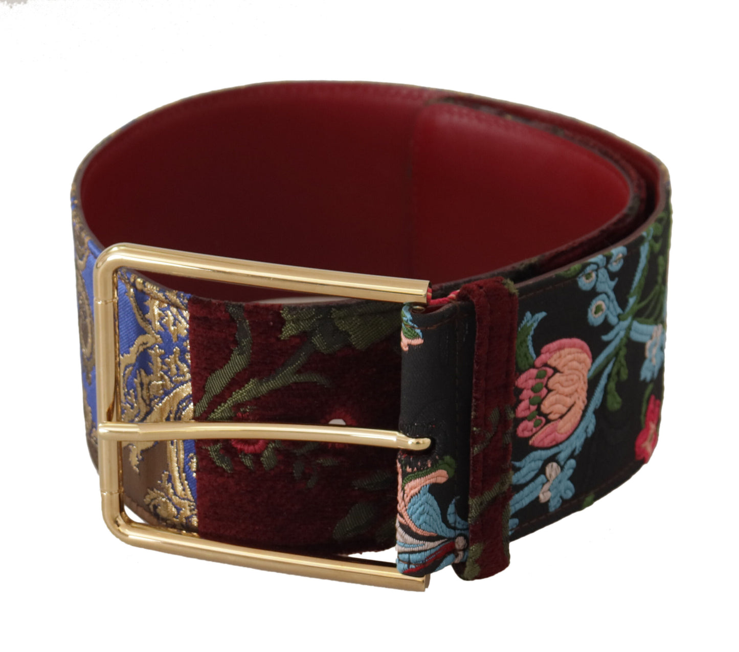 Dolce & Gabbana Red Embroidered Leather Gold Logo Metal Buckle Belt