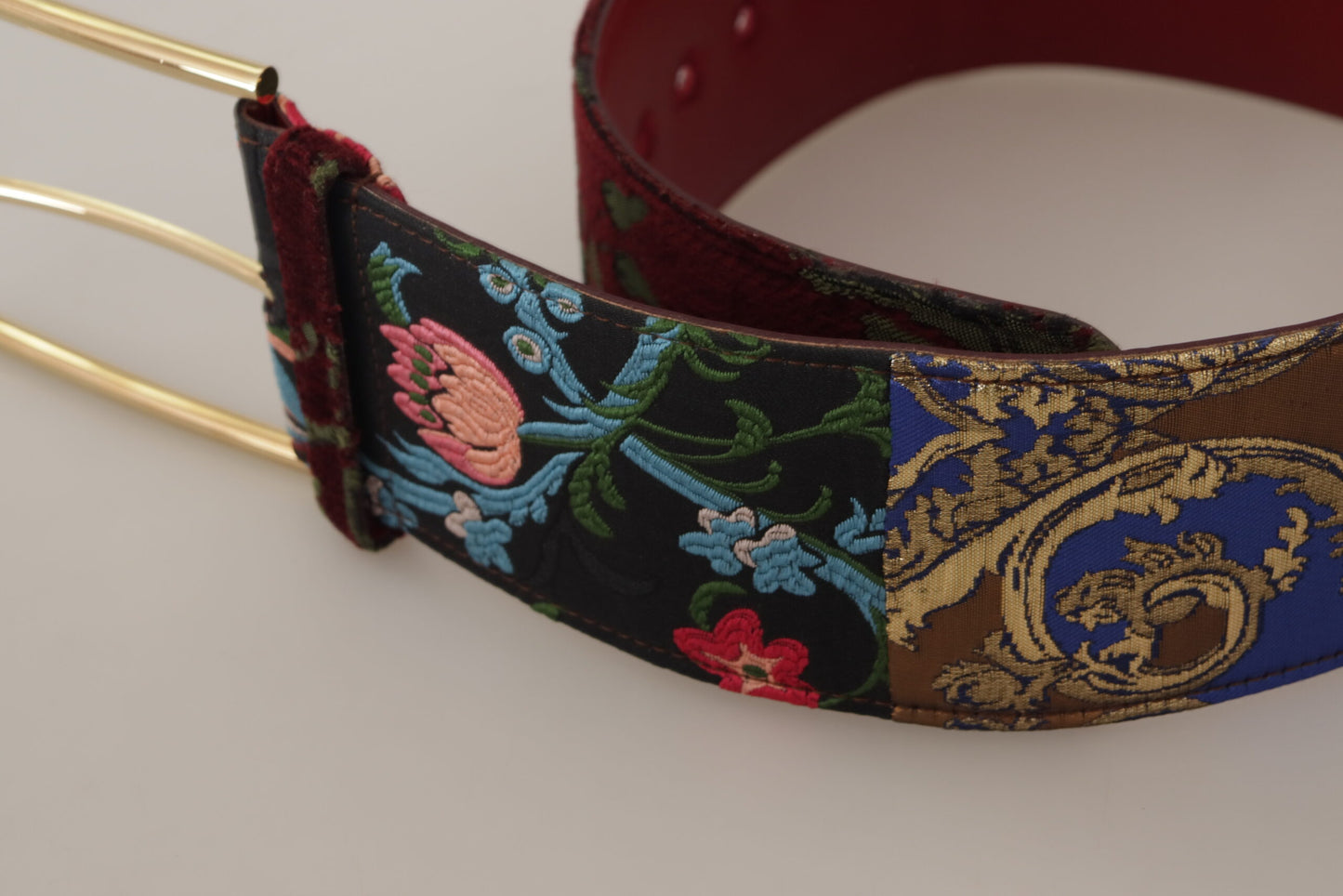 Dolce & Gabbana Red Embroidered Leather Gold Logo Metal Buckle Belt