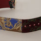 Dolce & Gabbana Red Embroidered Leather Gold Logo Metal Buckle Belt