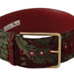 Dolce & Gabbana Red Embroidered Leather Gold Logo Metal Buckle Belt