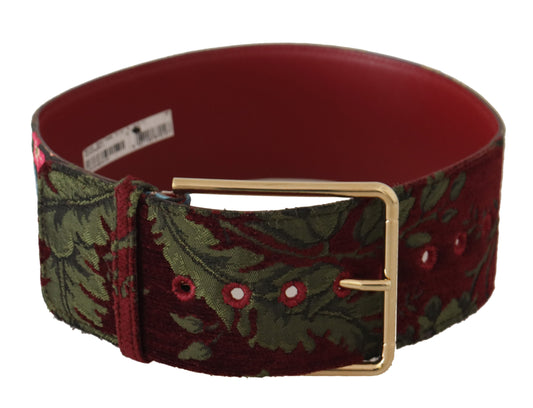 Dolce & Gabbana Red Embroidered Leather Gold Logo Metal Buckle Belt