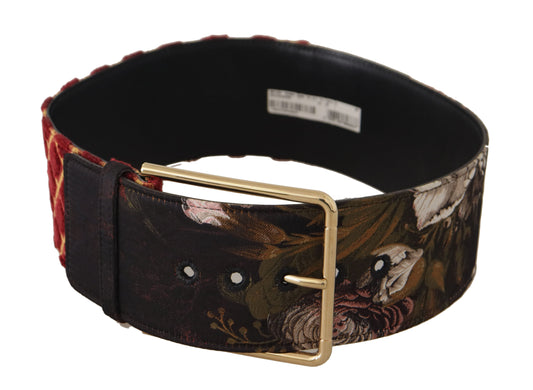 Dolce & Gabbana Multicolor Wide Leather Floral Gold Metal Buckle Belt