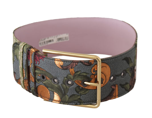 Dolce & Gabbana Multicolor Leather Embroidered Gold Metal Buckle Belt