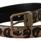 Dolce & Gabbana Brown Leather Leopard Print Bronze Metal Buckle Belt