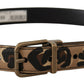 Dolce & Gabbana Brown Leather Leopard Print Bronze Metal Buckle Belt