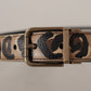 Dolce & Gabbana Brown Leather Leopard Print Bronze Metal Buckle Belt