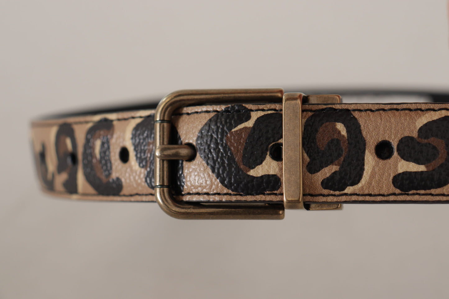 Dolce & Gabbana Brown Leather Leopard Print Bronze Metal Buckle Belt