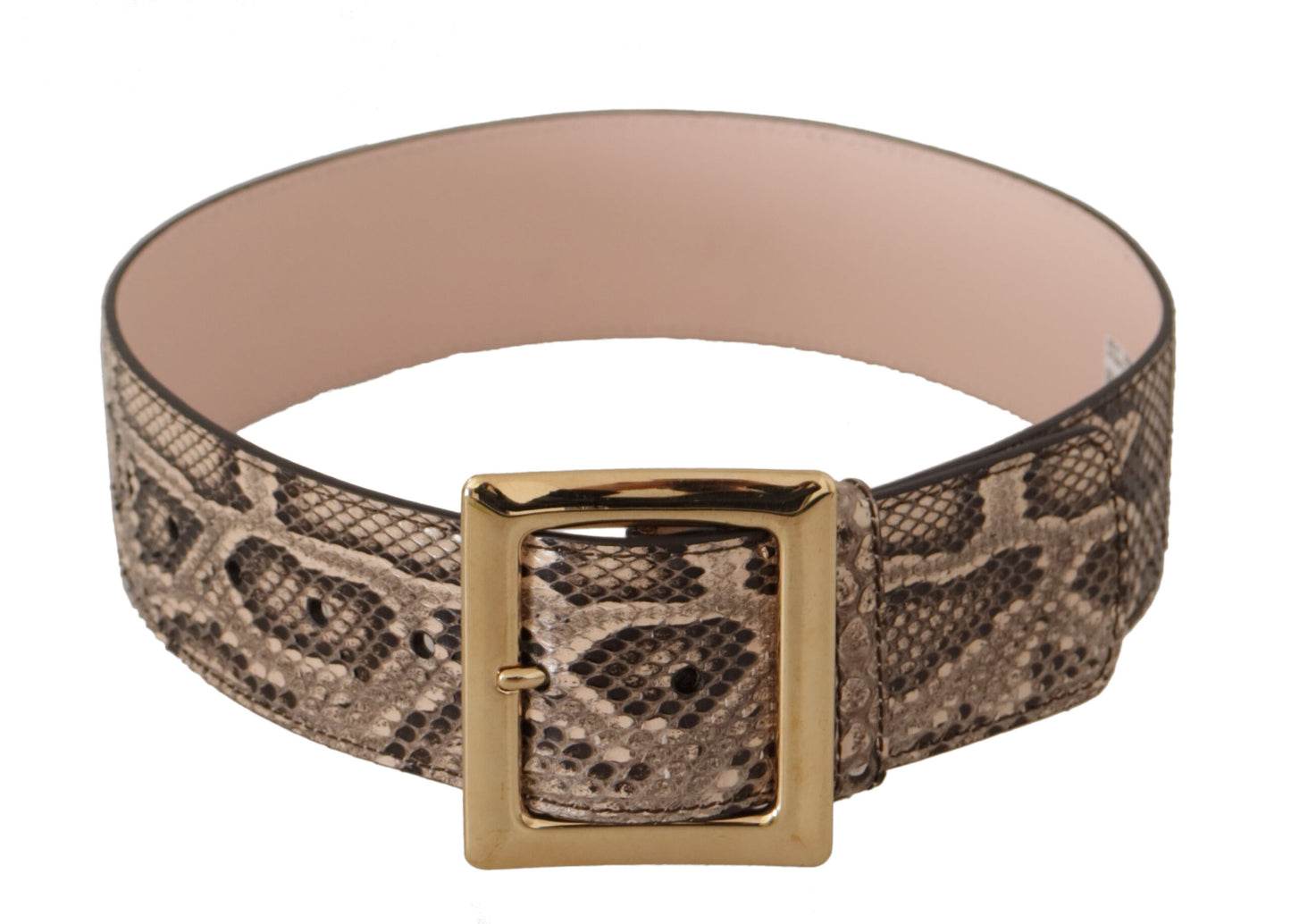 Dolce & Gabbana Beige Exotic Leather Wide Gold Metal Buckle Belt