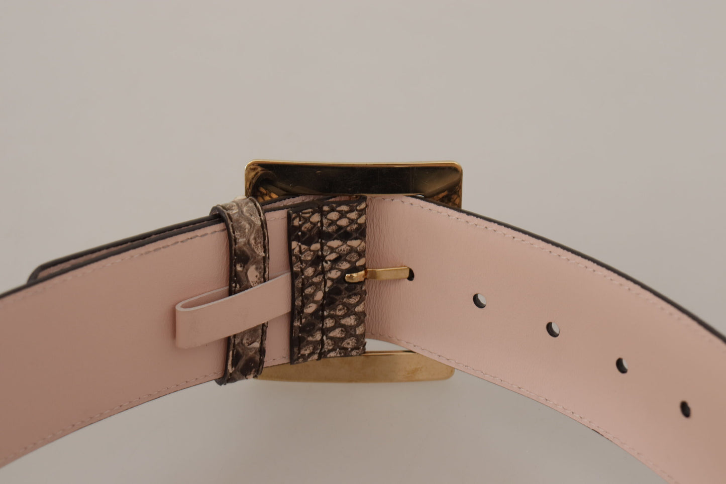 Dolce & Gabbana Beige Exotic Leather Wide Gold Metal Buckle Belt