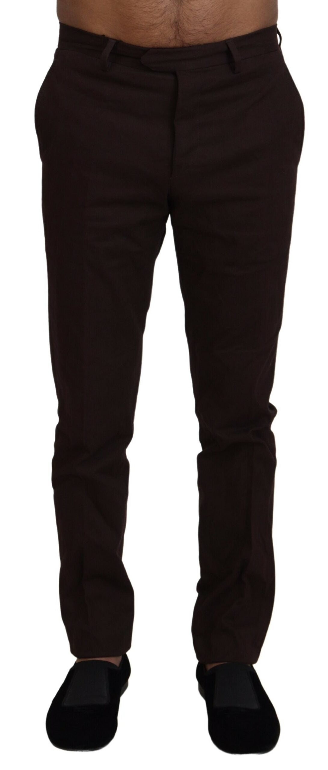 BENCIVENGA Brown Cotton Tapered Formal Men Pants