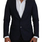 Dolce & Gabbana Blue Wool Slim Fit Formal Coat Blazer