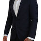 Dolce & Gabbana Blue Wool Slim Fit Formal Coat Blazer