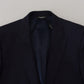 Dolce & Gabbana Blue Wool Slim Fit Formal Coat Blazer