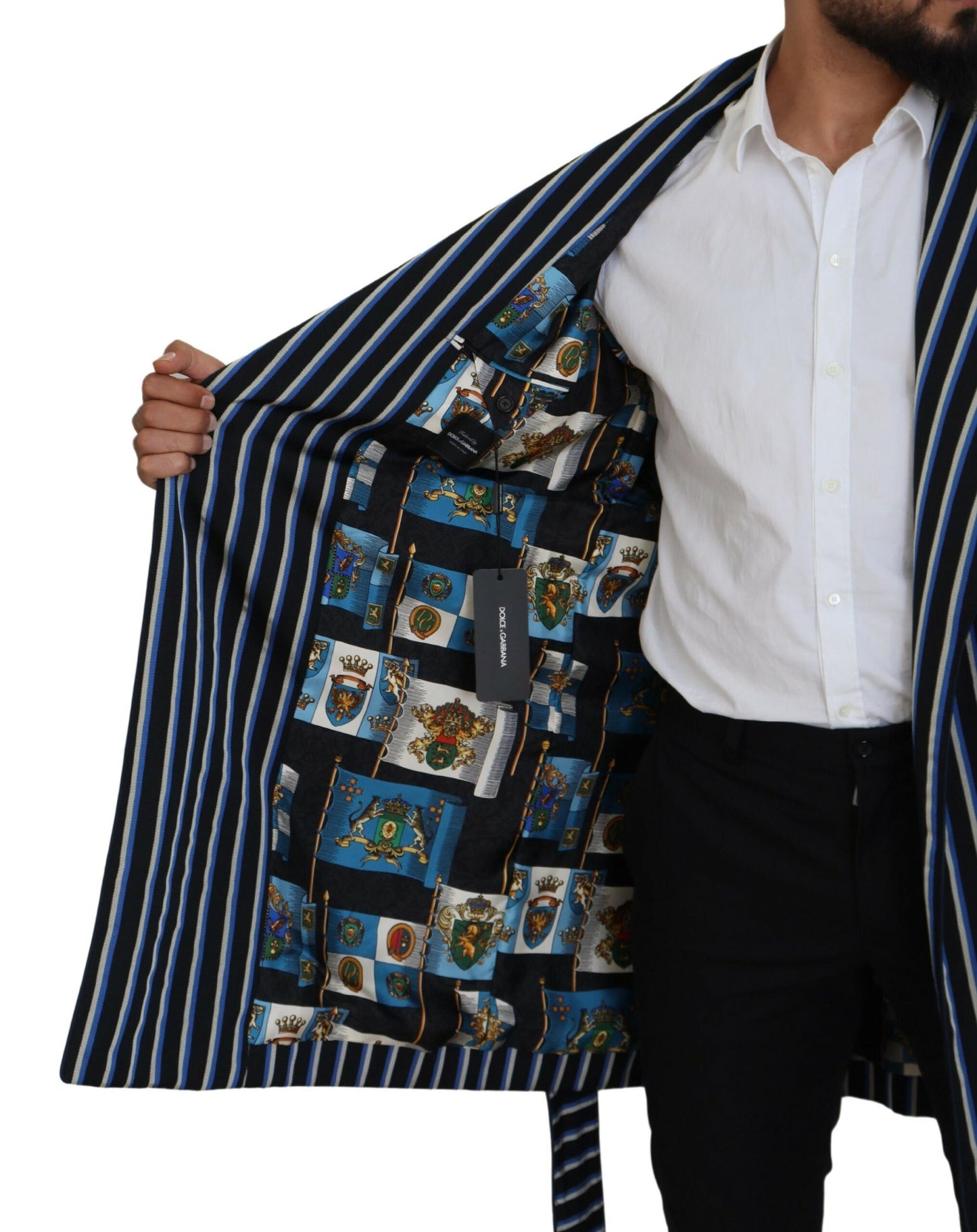 Dolce & Gabbana Black Blue Martini Printed Lining Robe