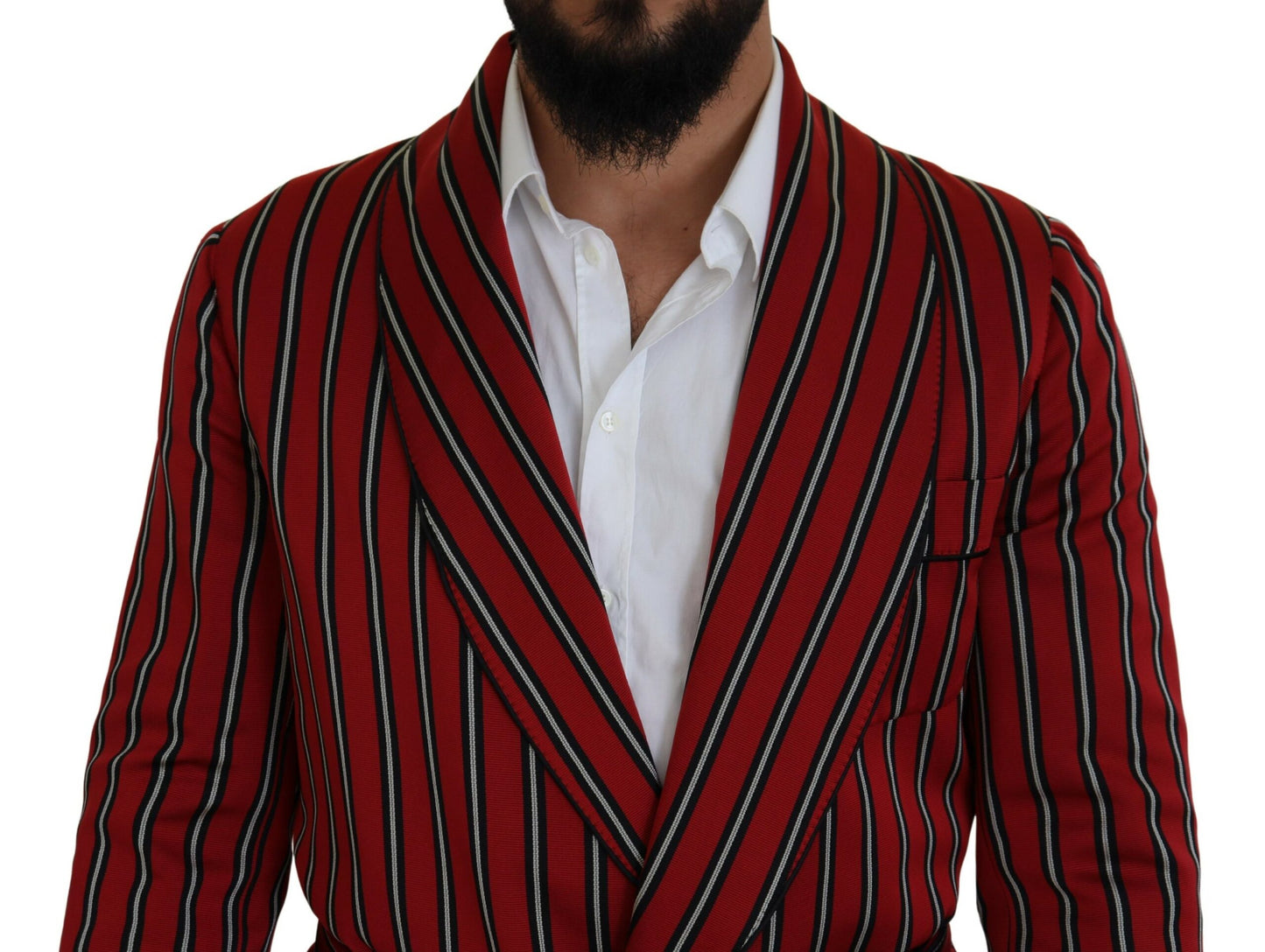 Dolce & Gabbana Red Striped Martini Printed Lining Robe