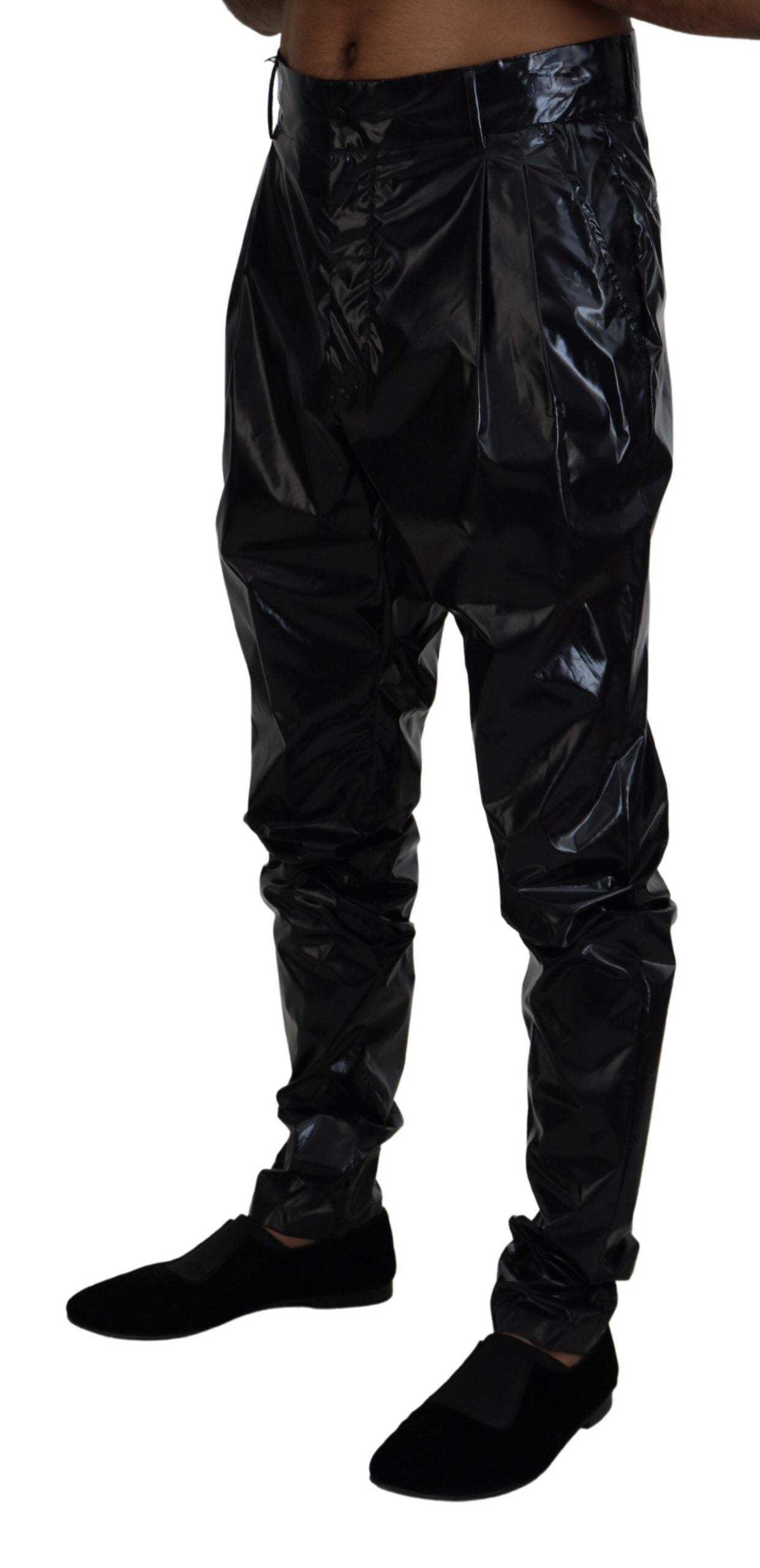 Dolce & Gabbana Black Shining Nylon Skinny Men Pants