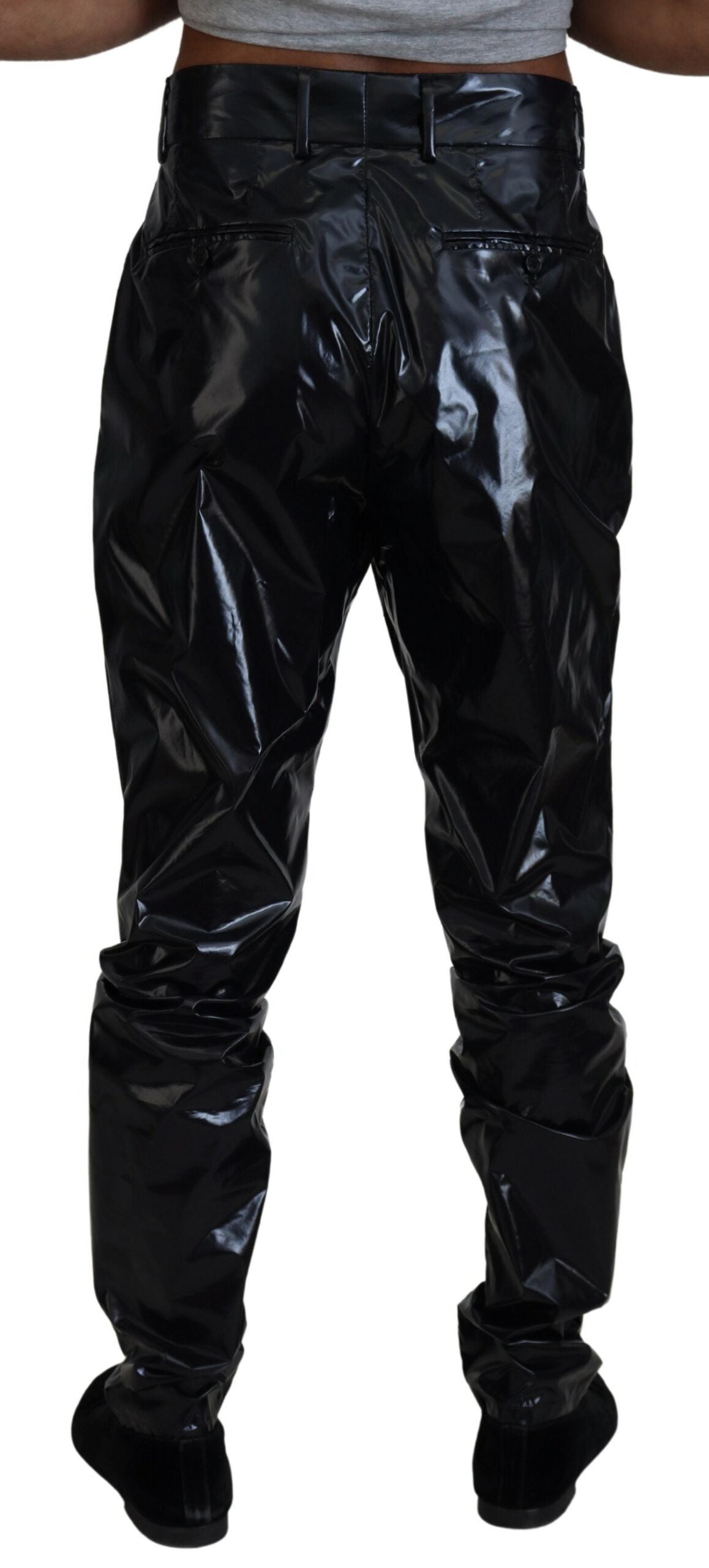 Dolce & Gabbana Black Shining Nylon Skinny Men Pants