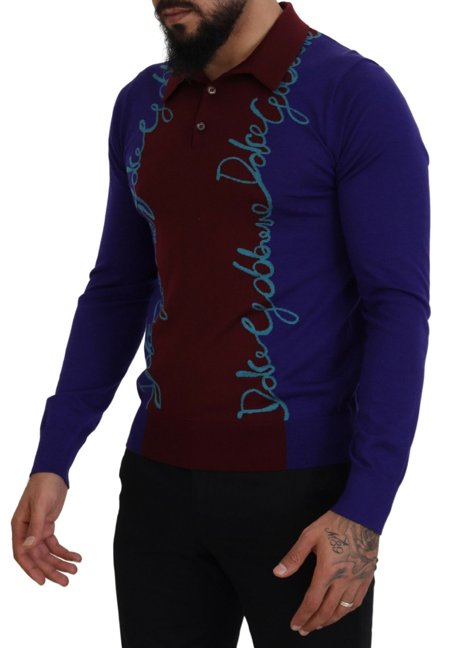 Dolce & Gabbana Multicolor Logo Collared Pullover Sweater