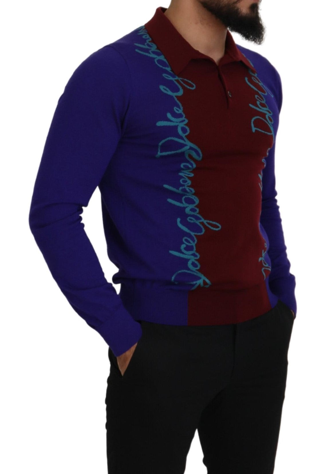 Dolce & Gabbana Multicolor Logo Collared Pullover Sweater