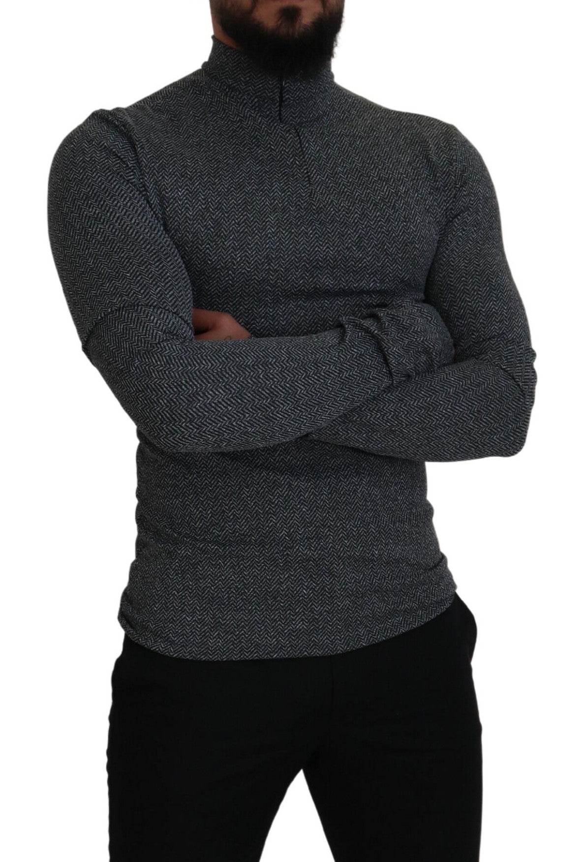 Dolce & Gabbana Dark Gray Nylon Turtleneck Pullover Sweater