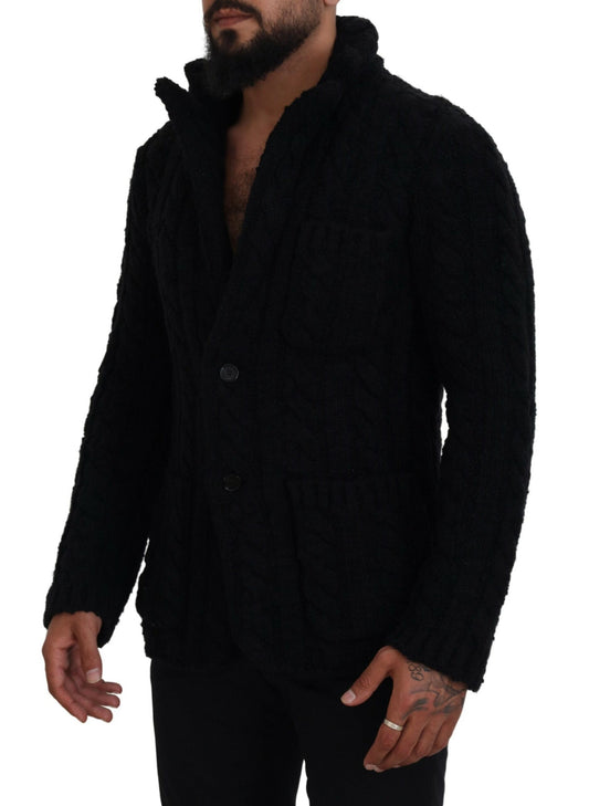 Dolce & Gabbana Black Wool Knit Button Cardigan Sweater