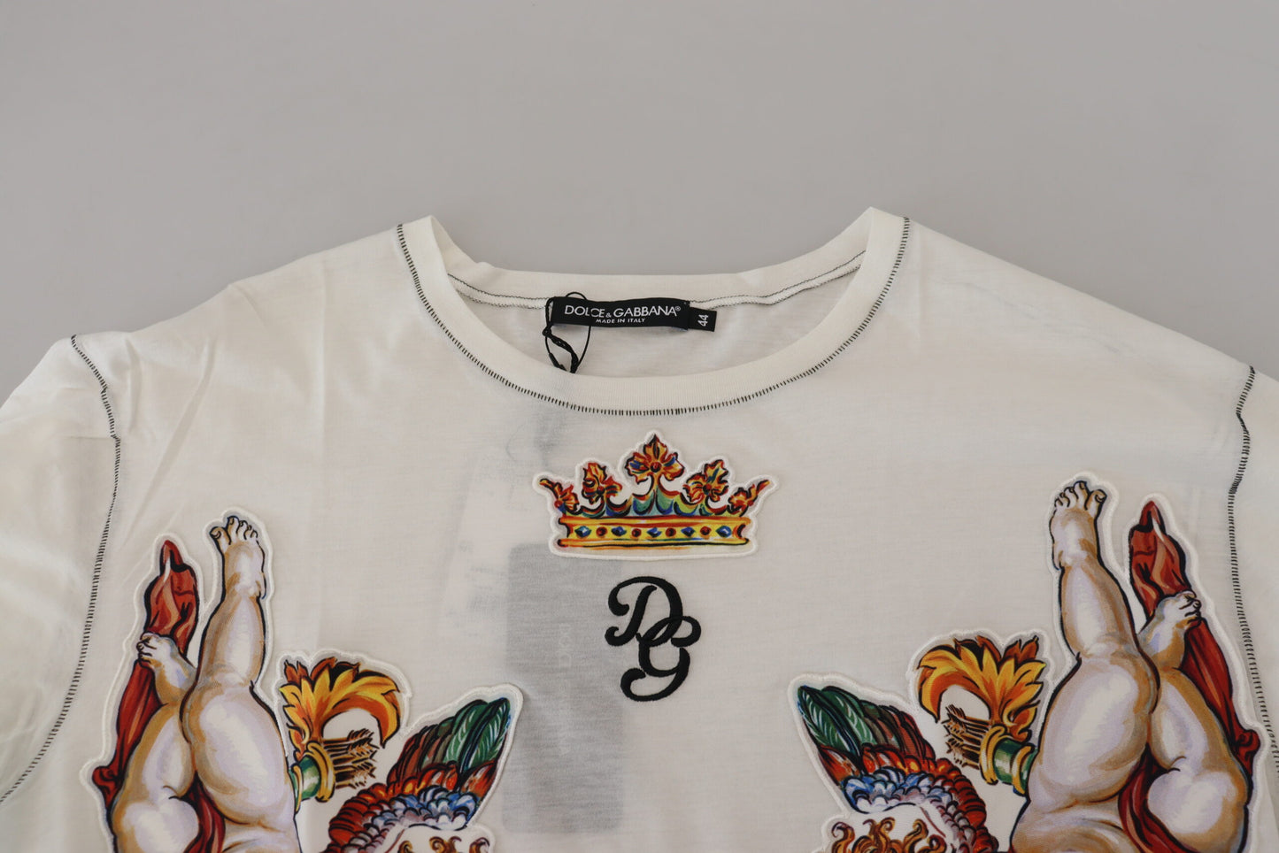 Dolce & Gabbana White Printed Short Sleeves Men T-shirt