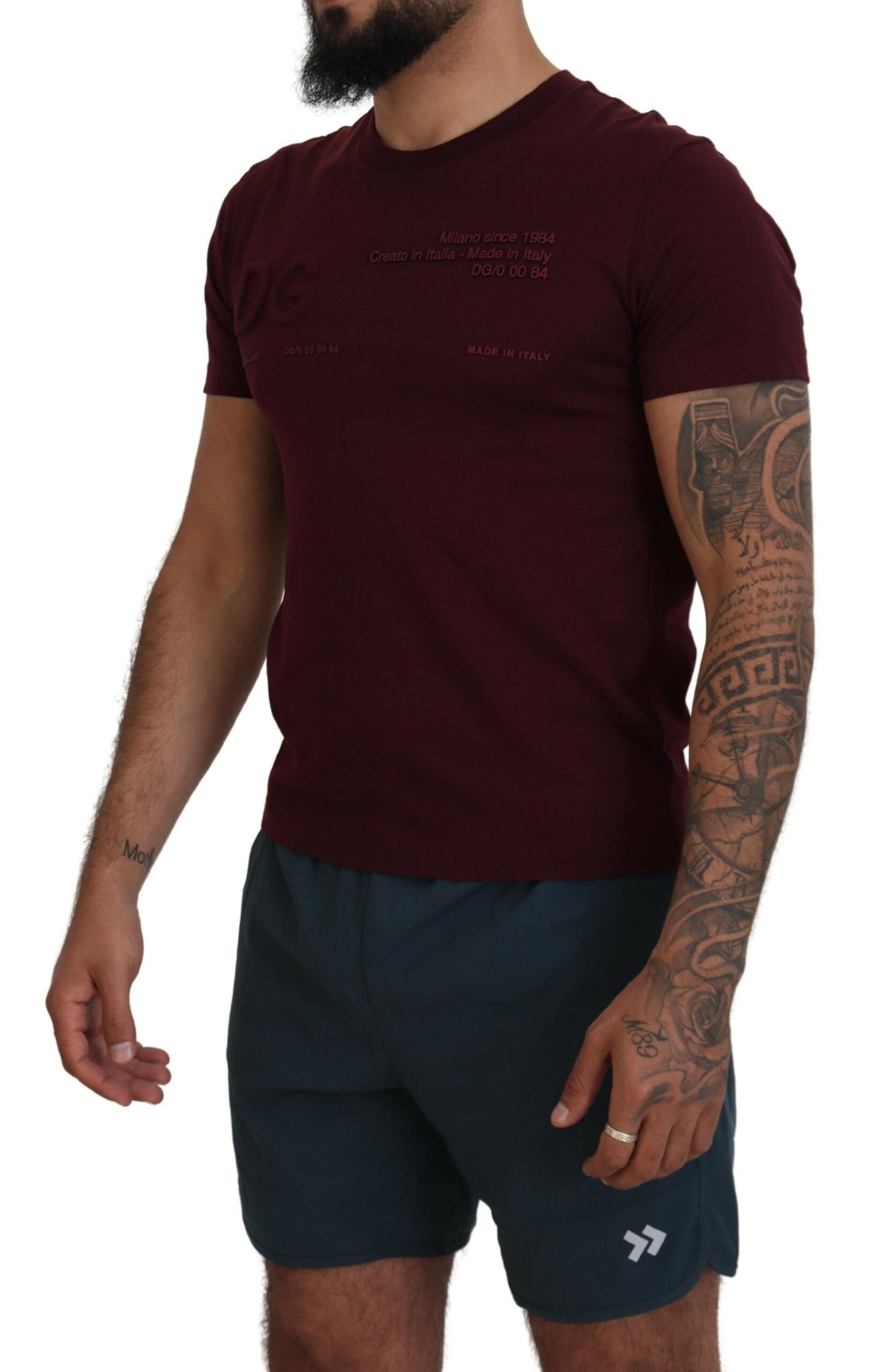 Dolce & Gabbana Maroon Printed Short Sleeves Men T-shirt