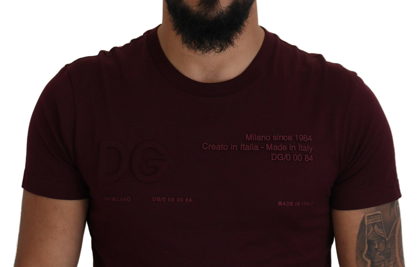 Dolce & Gabbana Maroon Printed Short Sleeves Men T-shirt