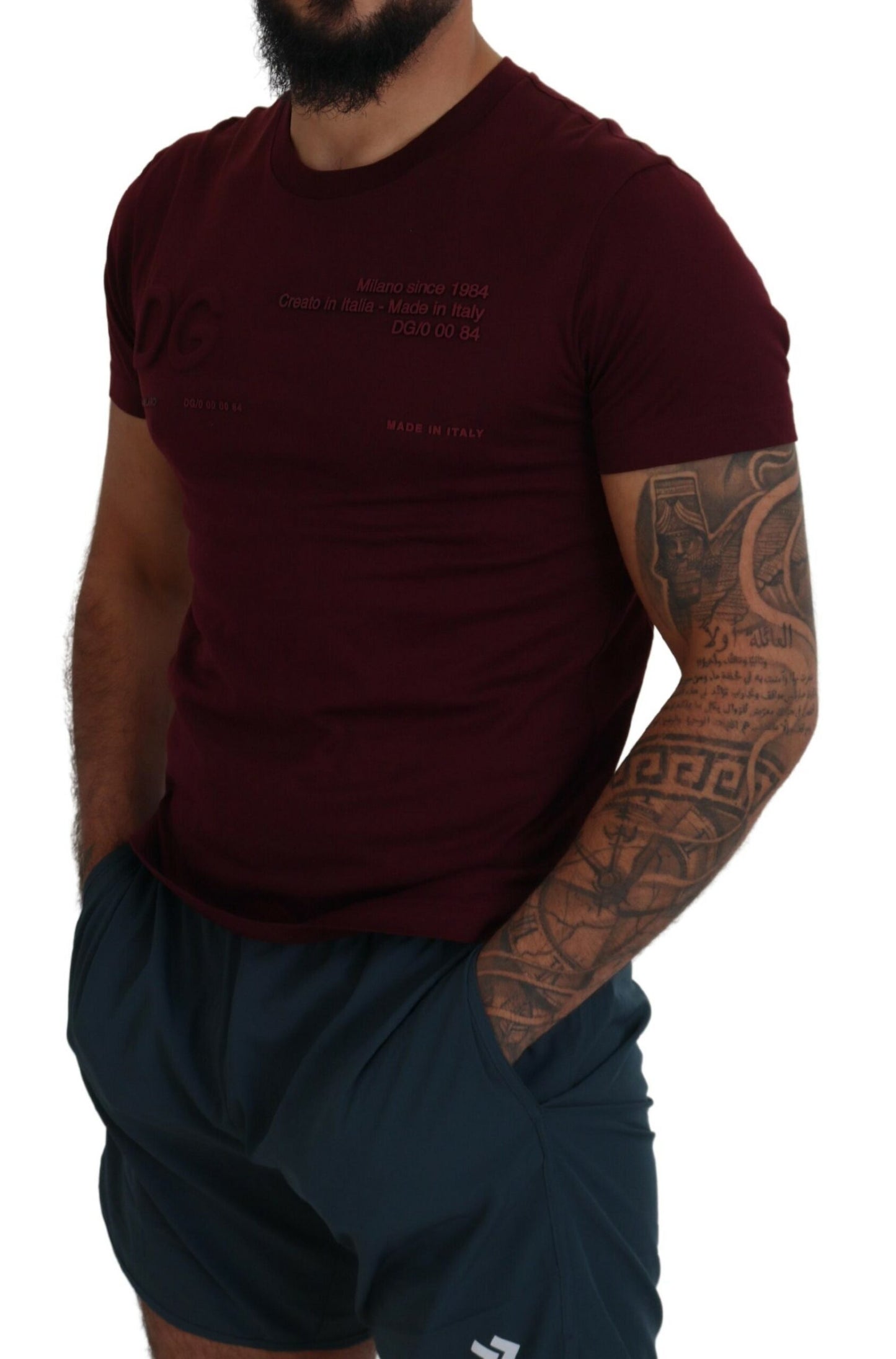 Dolce & Gabbana Maroon Printed Short Sleeves Men T-shirt