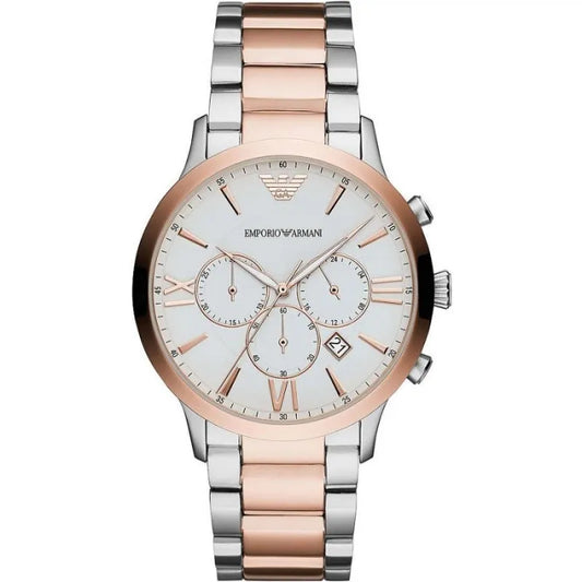 Emporio Armani Silver and Bronze Steel Chronograph Watch