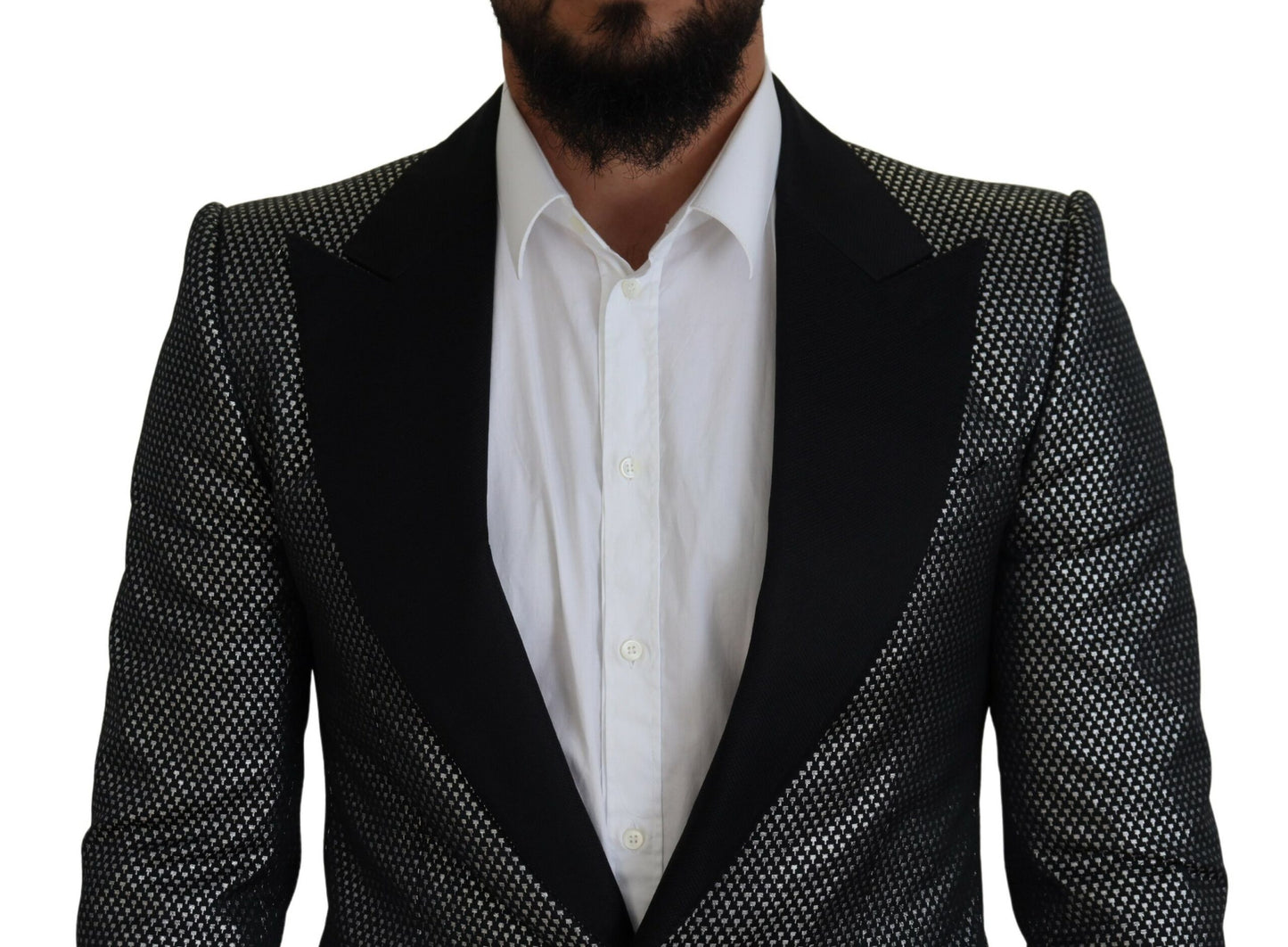 Dolce & Gabbana Black Silver Jacquard Slim Fit Jacket Blazer