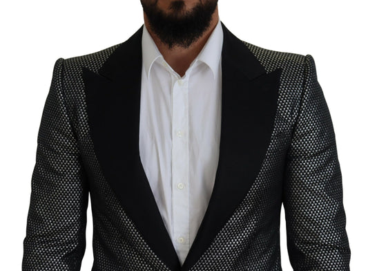 Dolce & Gabbana Black Silver Jacquard Slim Fit Jacket Blazer