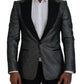 Dolce & Gabbana Black Silver Jacquard Slim Fit Jacket Blazer