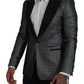 Dolce & Gabbana Black Silver Jacquard Slim Fit Jacket Blazer