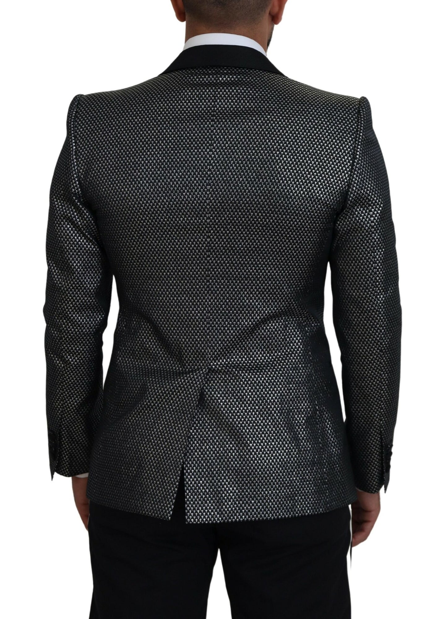 Dolce & Gabbana Black Silver Jacquard Slim Fit Jacket Blazer