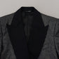 Dolce & Gabbana Black Silver Jacquard Slim Fit Jacket Blazer