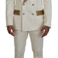 Dolce & Gabbana Off White Gold Striped Tuxedo Slim Fit Suit