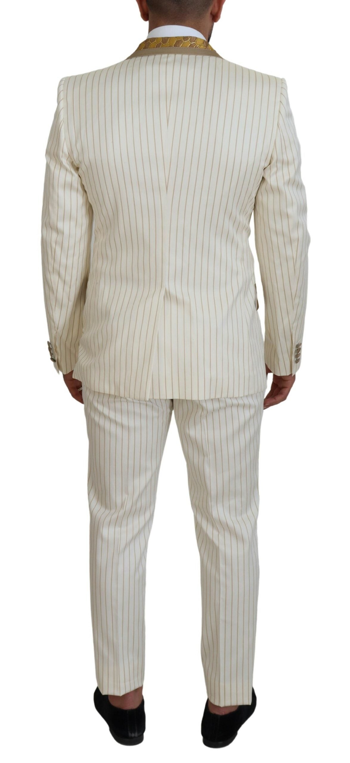 Dolce & Gabbana Off White Gold Striped Tuxedo Slim Fit Suit