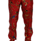 Dolce & Gabbana Red Silk Bird Print Dress Pants