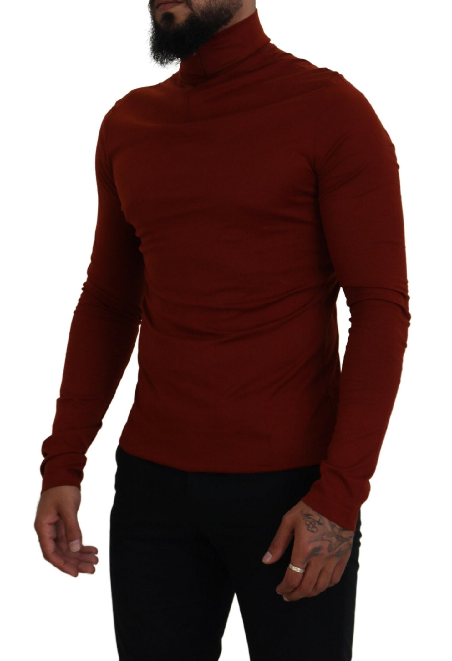 Dolce & Gabbana Maroon Cotton Turtle Neck Zip Sweater