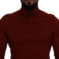 Dolce & Gabbana Maroon Cotton Turtle Neck Zip Sweater