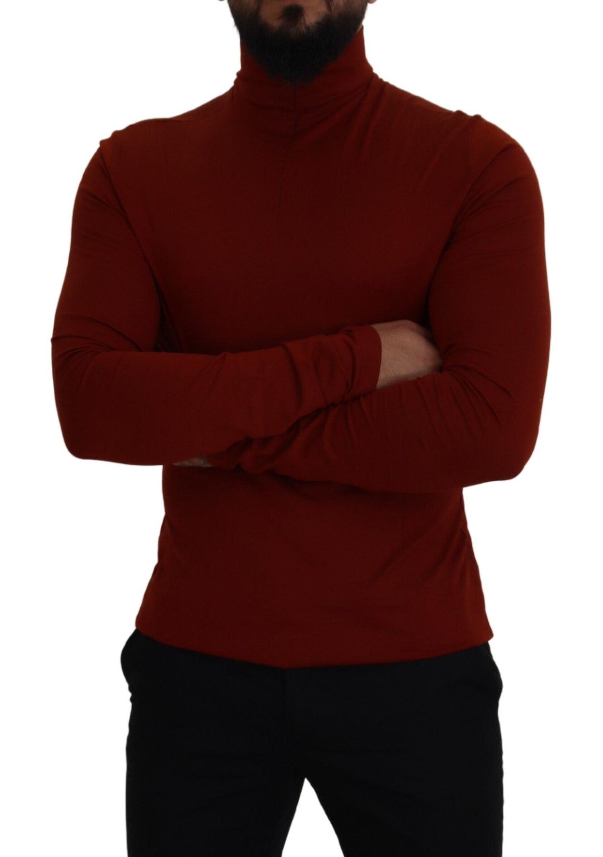 Dolce & Gabbana Maroon Cotton Turtle Neck Zip Sweater