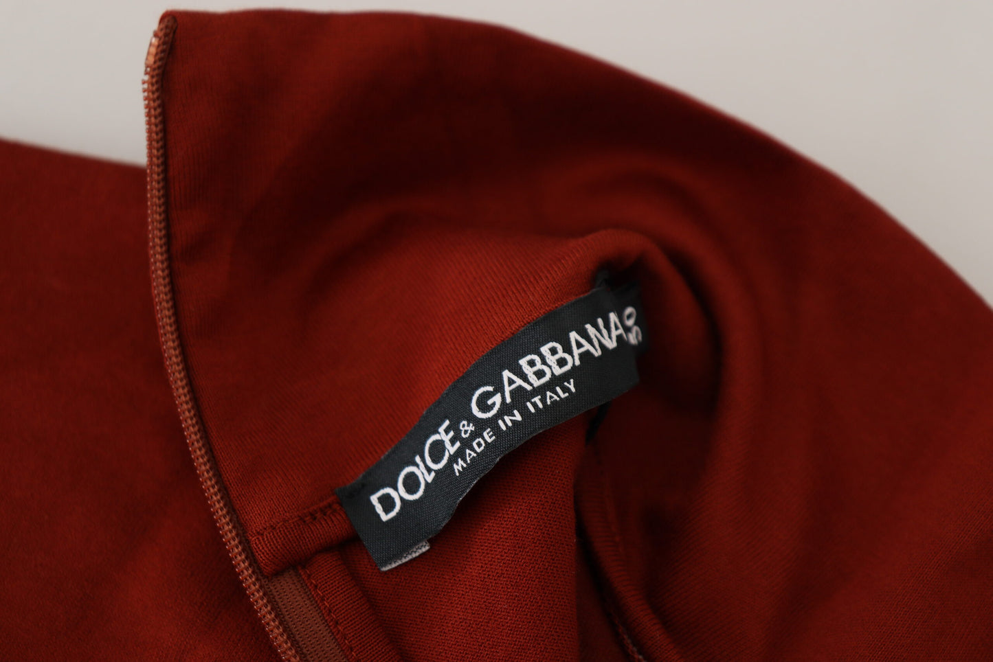 Dolce & Gabbana Maroon Cotton Turtle Neck Zip Sweater