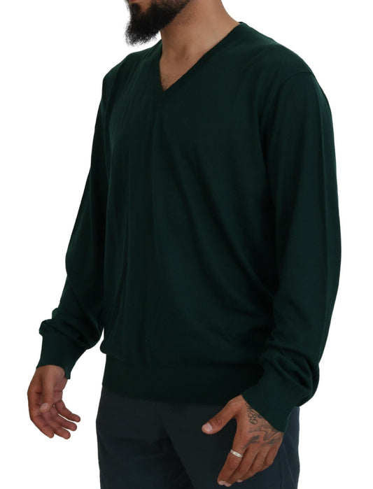 Dolce & Gabbana Green Cashmere V-neck Pullover Sweater