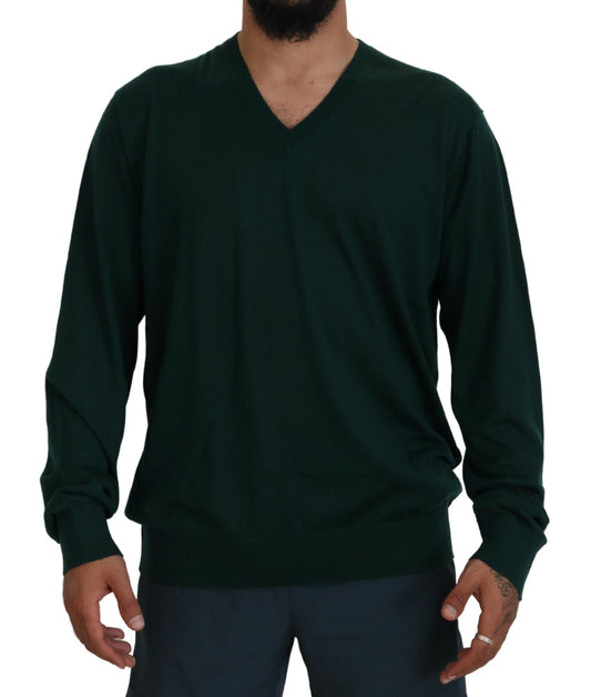 Dolce & Gabbana Green Cashmere V-neck Pullover Sweater